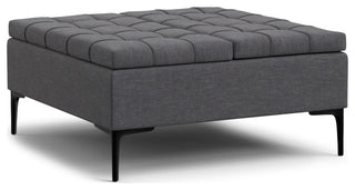 Laura Mid Century Lift Top Storage Ottoman, Slate Grey