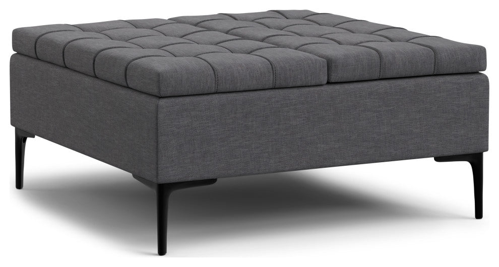 Laura Mid Century Lift Top Storage Ottoman, Slate Grey