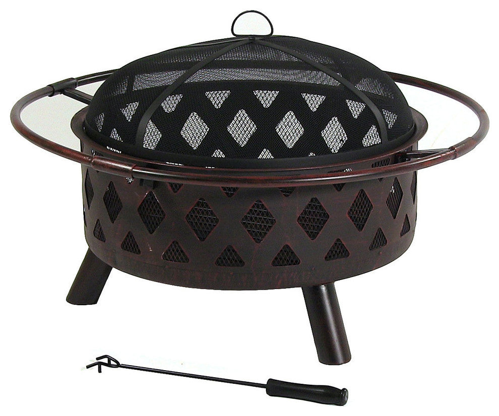 Sunnydaze Bronze Crossweave Wood Burning Fire Pit With Spark Screen, 30"