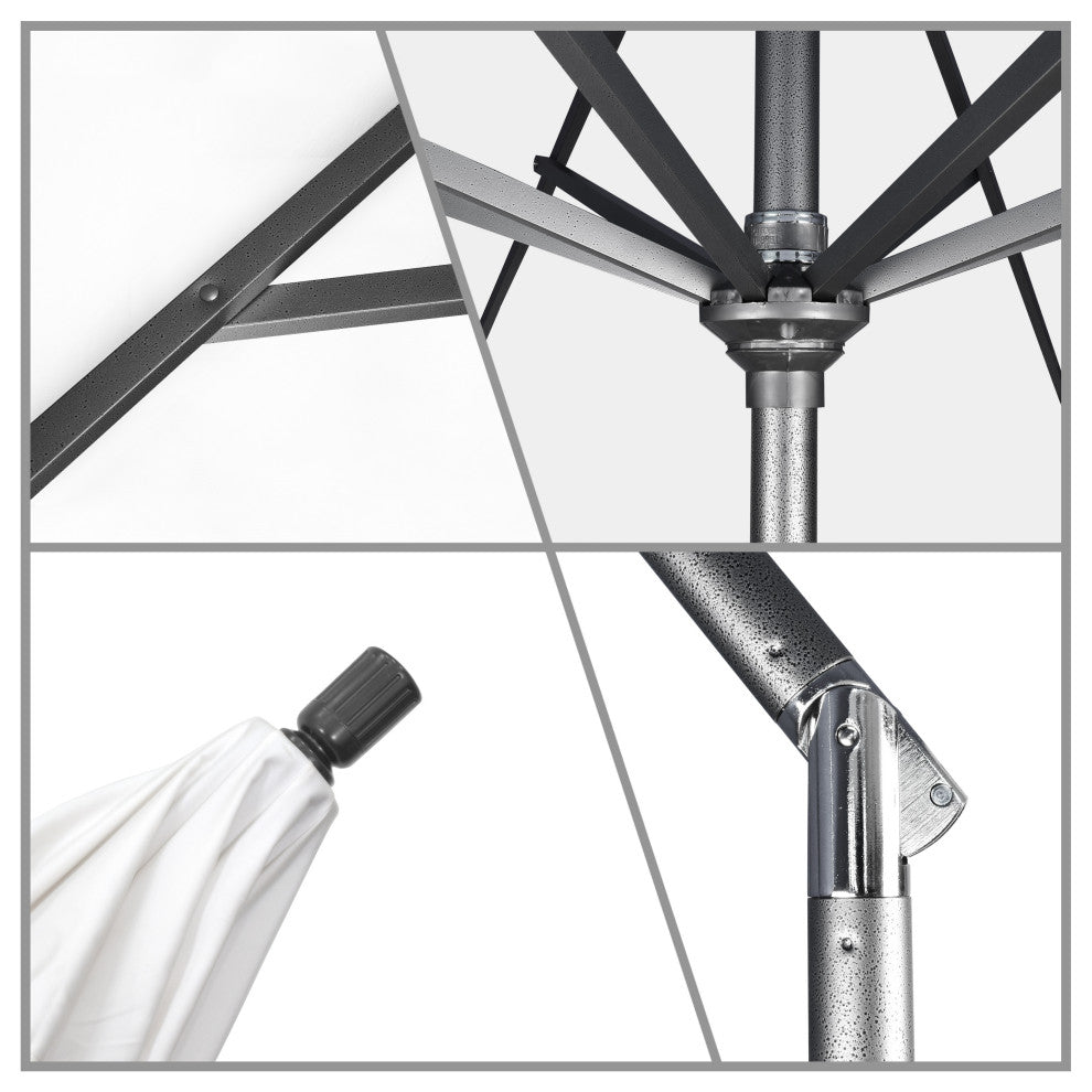 11' Grey Collar Tilt Crank Aluminum Umbrella, Pacifica, Capri