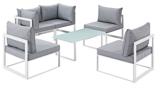 White Gray Fortuna 6 Piece Outdoor Patio Sectional Sofa Set