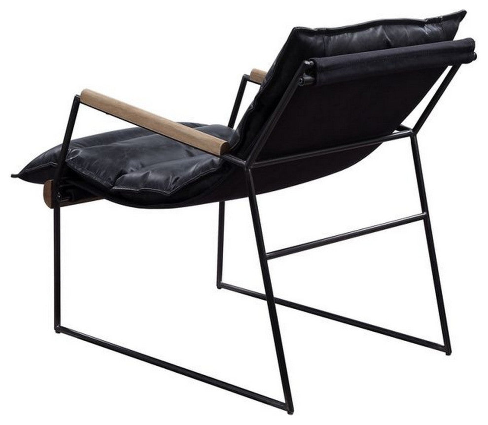 Benzara BM250695 Accent Chair With Leatherette Seat and Metal Frame, Black