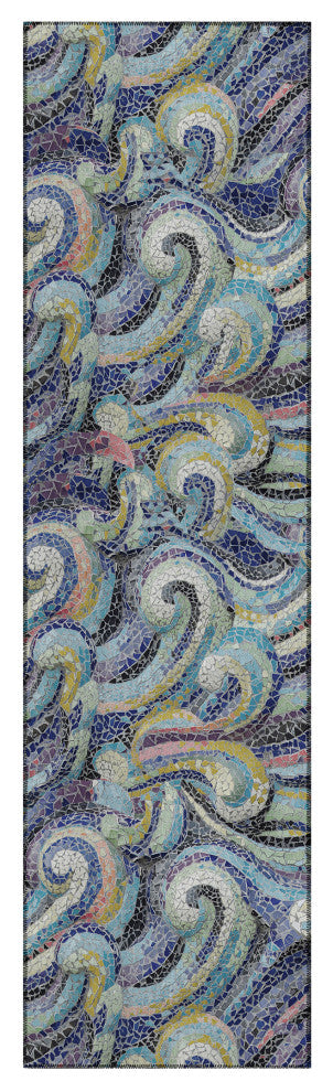 Indoor/Outdoor Seabreeze SZ14 Ink Machine Washable 2'3" x 7'6" Runner Rug