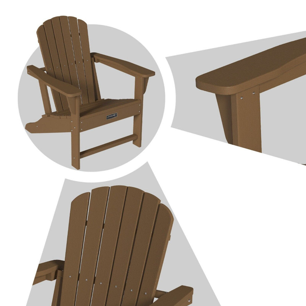 CASAINC Adirondack Chair PS Board 6 Back Panel Outdoor Widened Armrests Brown