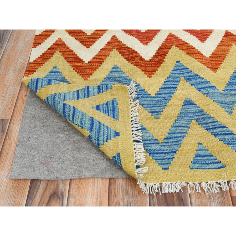 Colorful, Afghan Kilim Flat Weave, Organic Wool Hand Woven Rug, 6'6"x9'3"