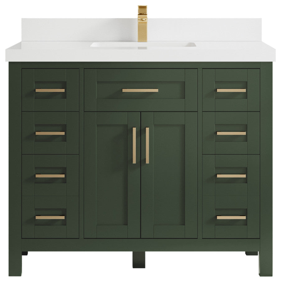 Cambridge 42 Single Sink Bath Vanity in Pewter Green 2" White Quartz