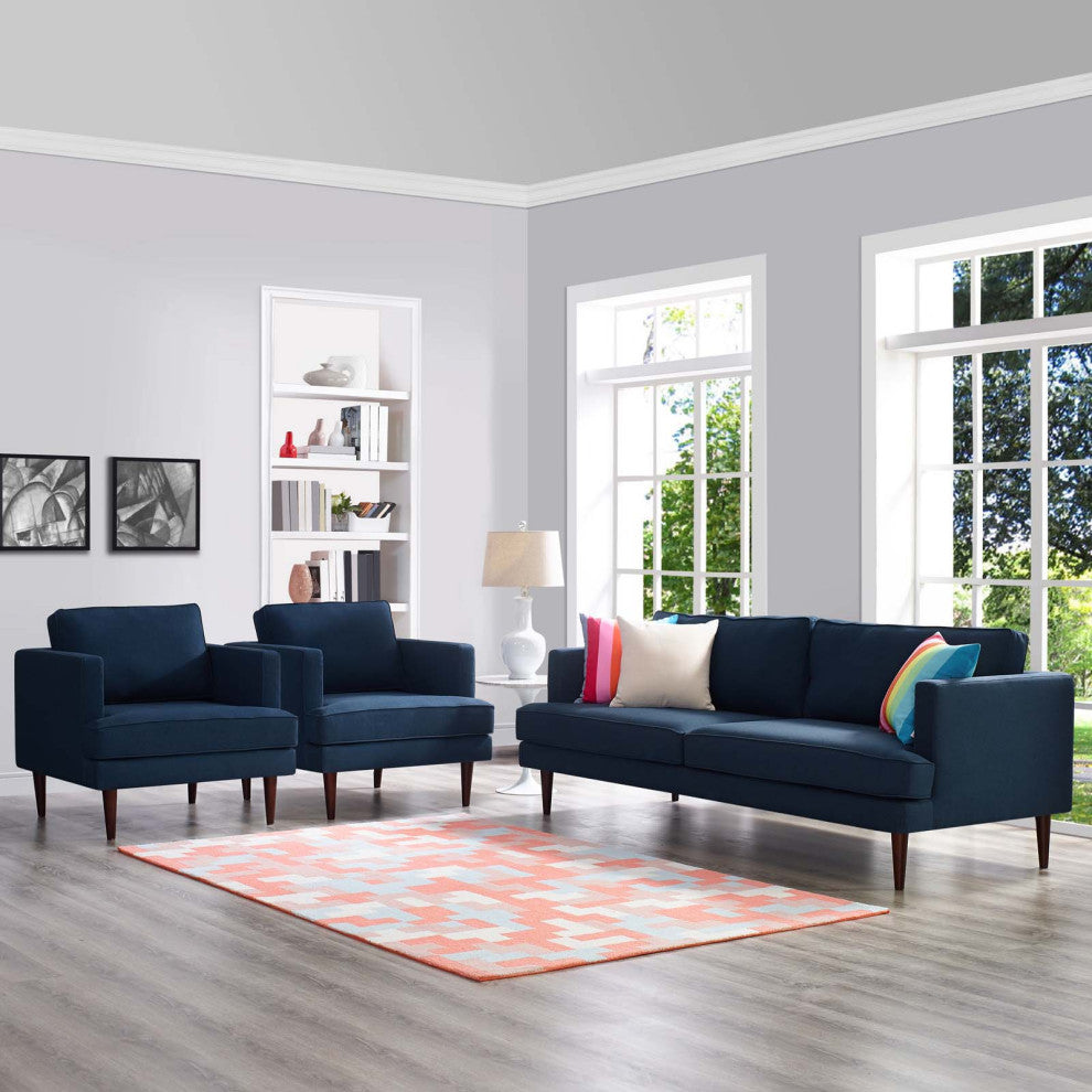 Armchair and Sofa Set, Fabric, Blue, Modern, Living Lounge Hotel Hospitality