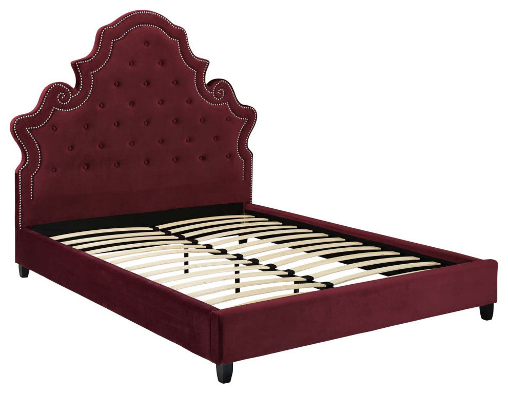 Valentina Queen Tufted Nailhead Performance Velvet Platform Bed by Modway