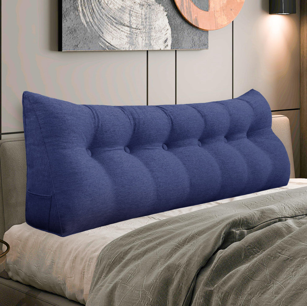 Bedrest Back Support Pillow, Bolster Lumbar Pillow, Reading Wedge Linen Blue, 39x20x8