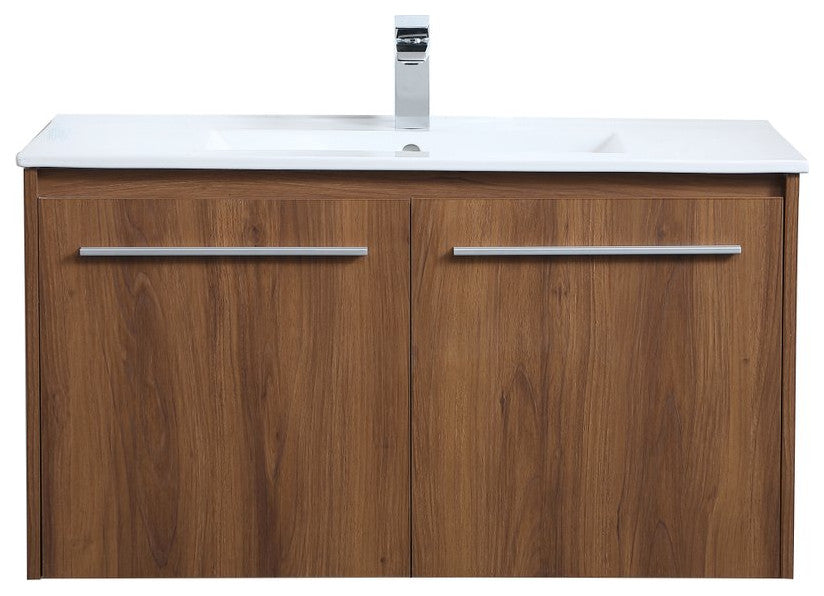 Single Bathroom Floating Vanity, Walnut Brown, 36"