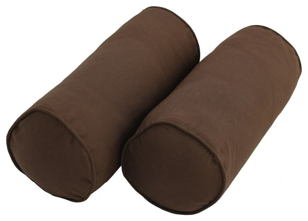 20" by 8" Double-Corded Solid Twill Bolster Pillows, Inserts, Set of 2, Chocolat
