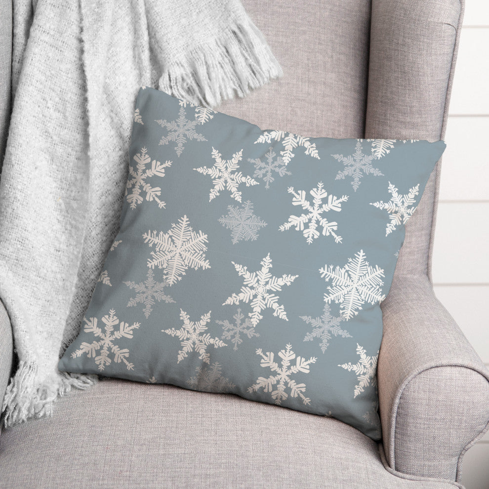 Blue Snowflake Pattern 18"x18" Spun Poly Pillow