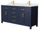66" Double Bathroom Vanity Dark Blue, White Cultured Marble Countertop, Sinks