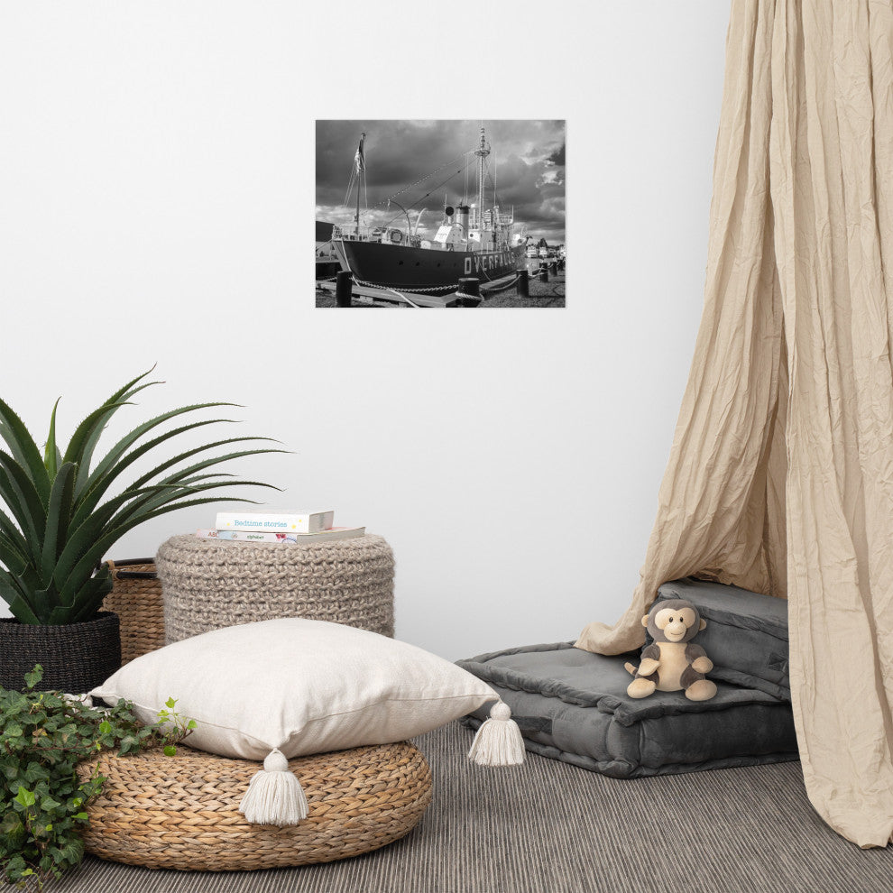Overfalls Lightship Landscape Photo Black and White Unframed Wall Art Print, 18" X 24"