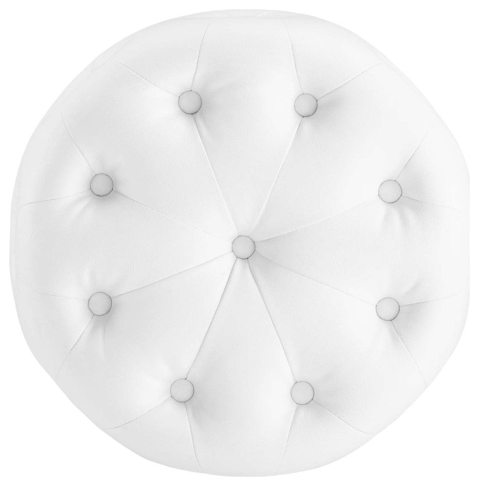 Tufted Accent Chair Ottoman, Round, Faux Leather, White, Modern, Lounge