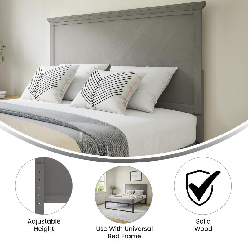 Fiona Herring Bone Wooden Adj. Headboard for Metal Bed Frames,Gray Wash-Full