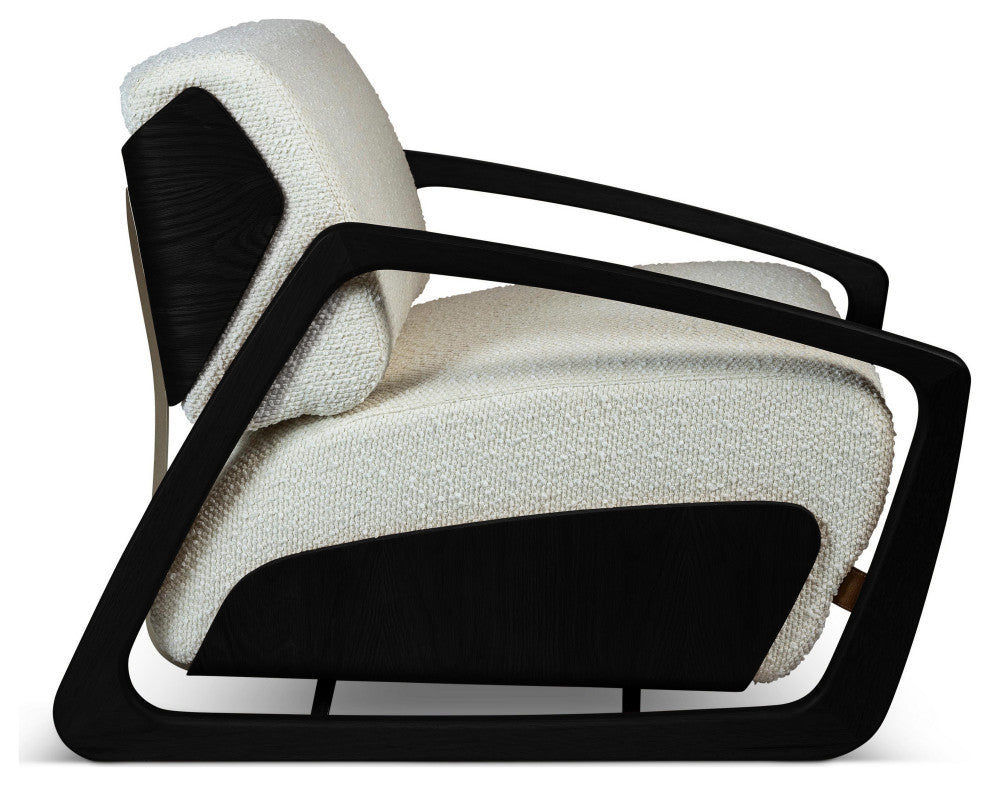 Modern Brazilian, Hector, Accent Chair, Boucle Ivory Upholstery