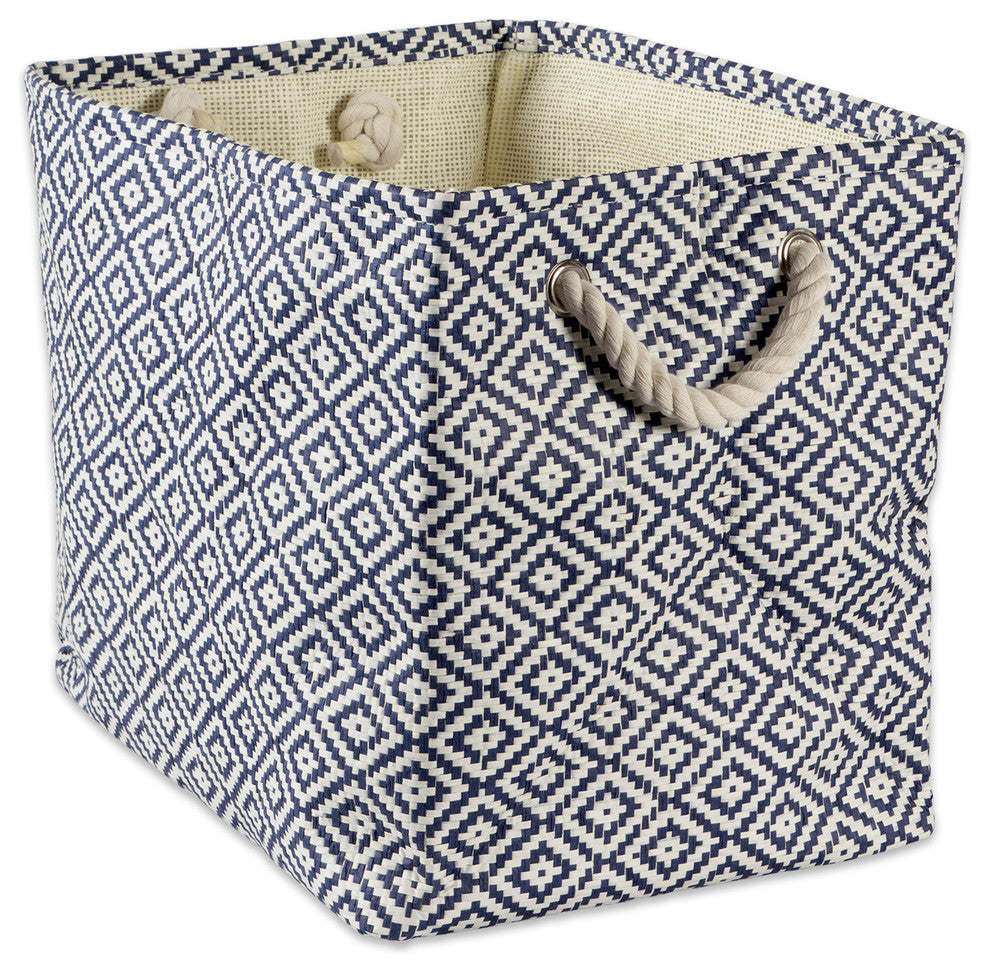 DII Paper Bin Geo Diamond Nautical Blue Rectangle Medium 15x10x12"