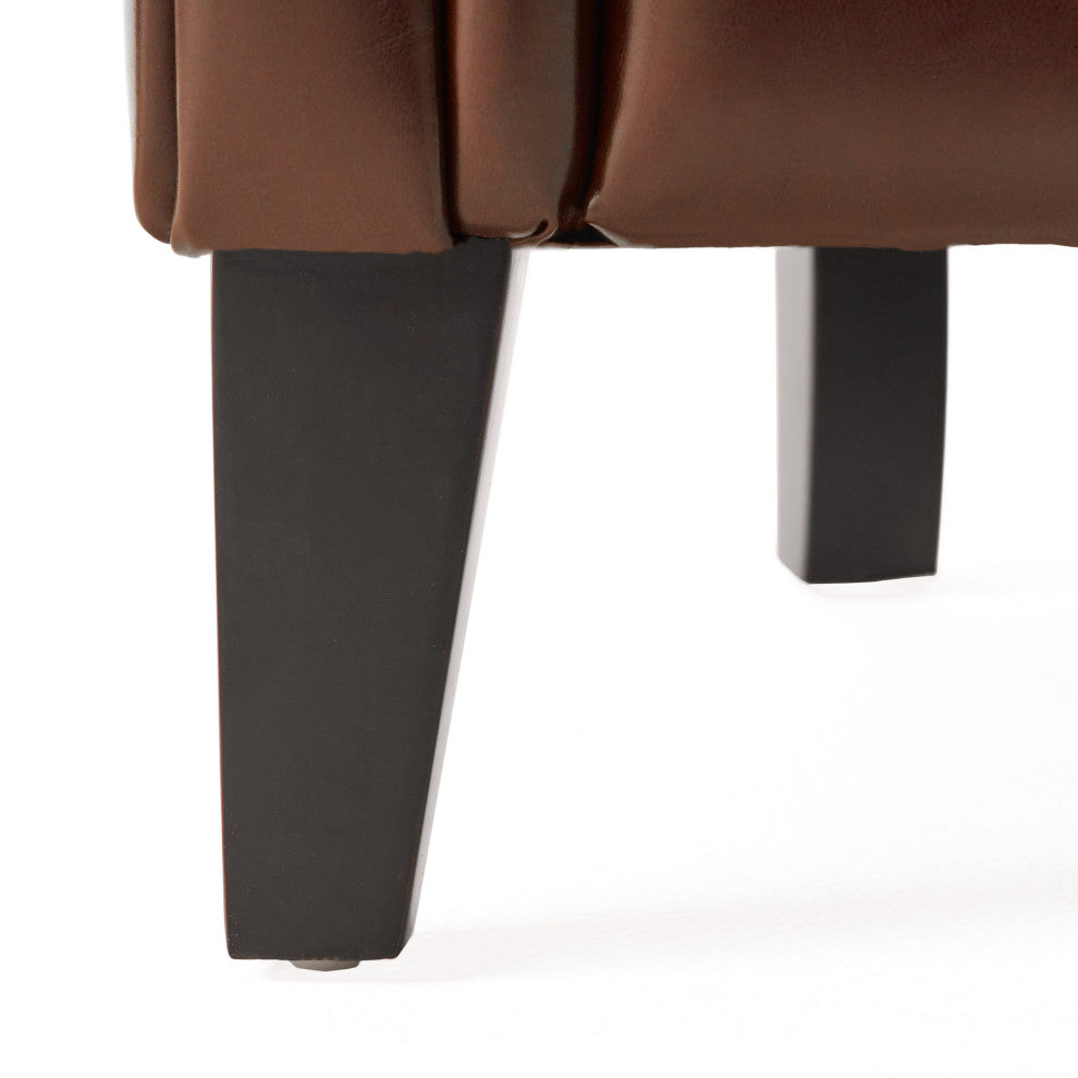 GDF Studio Tufted Leather Club Chair, Chestnut Brown and Dark Brown