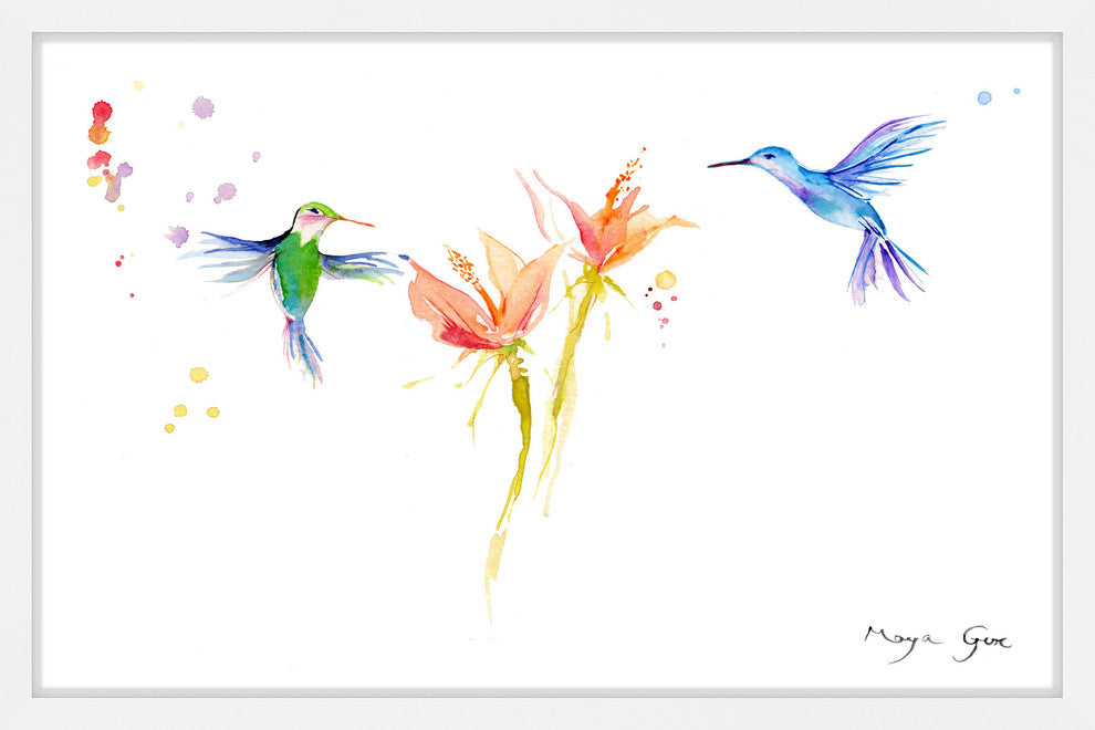 Marmont Hill, "Hummingbirds Hover" by Maya Gur Framed Painting Print, 30x20