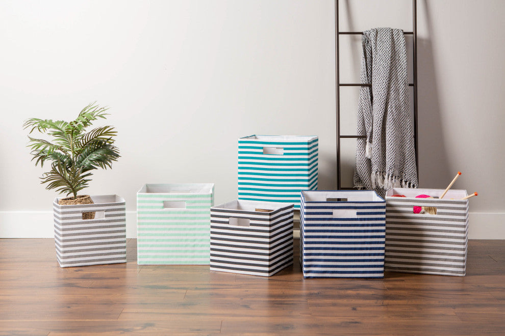 Polyester Cube Pinstripe Aqua Square 13"x13"x13"