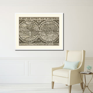 The World Old Map Print On Canvas With Picture Frame Art Collection 16" X 21"