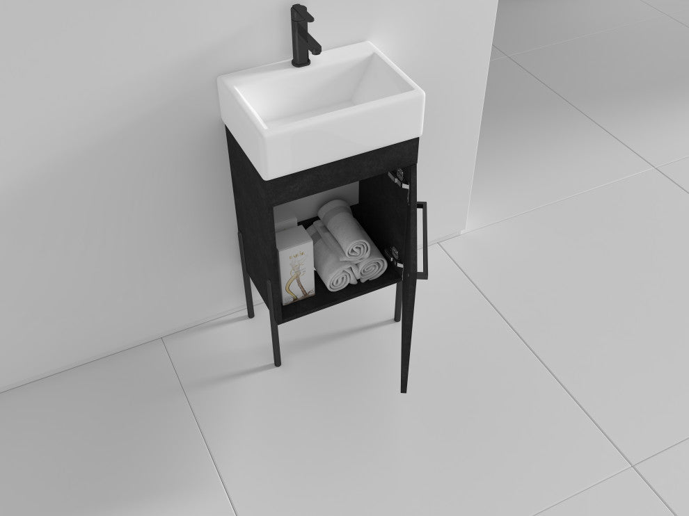 Fine Fixtures Modern Vanity Set, Black Marble, 18", Black Hardware