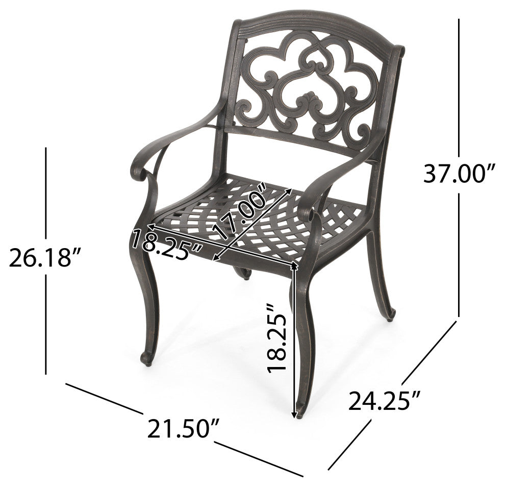 GDF Studio Augusta Outdoor Cast Aluminum Dining Chairs, Set of 2