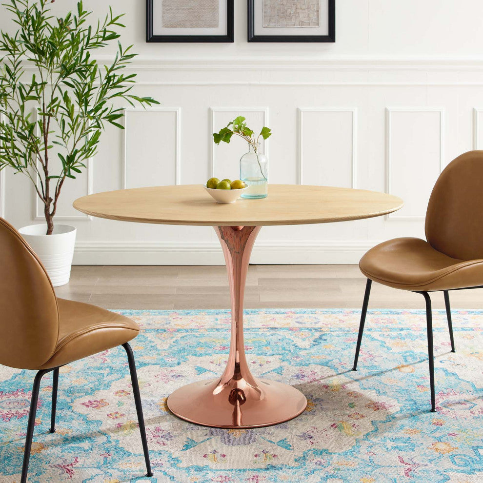 Dining Table, Oval, Wood, Rose Gold Brown Natural, Modern, Bistro Restaurant