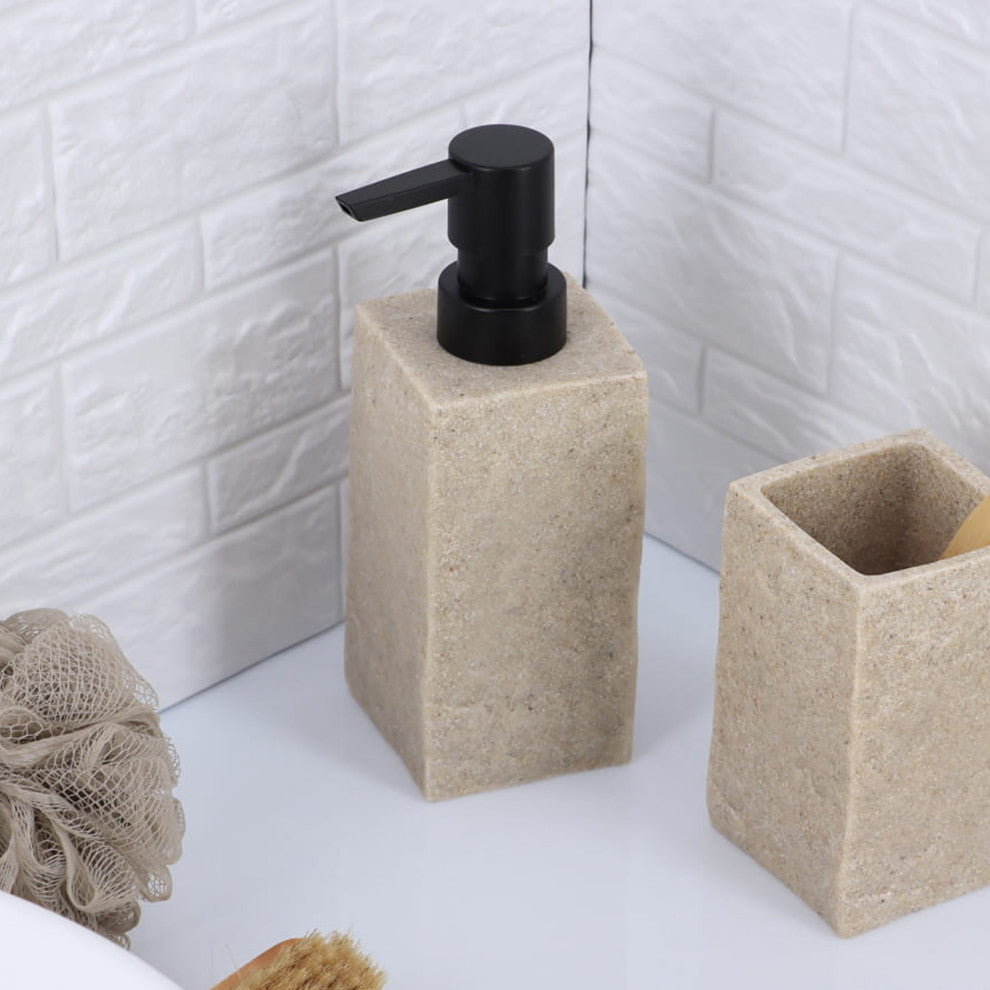 Modern Square Resin Soap & Lotion Dispenser - 9 fl oz, Stone Effect Design, Natural