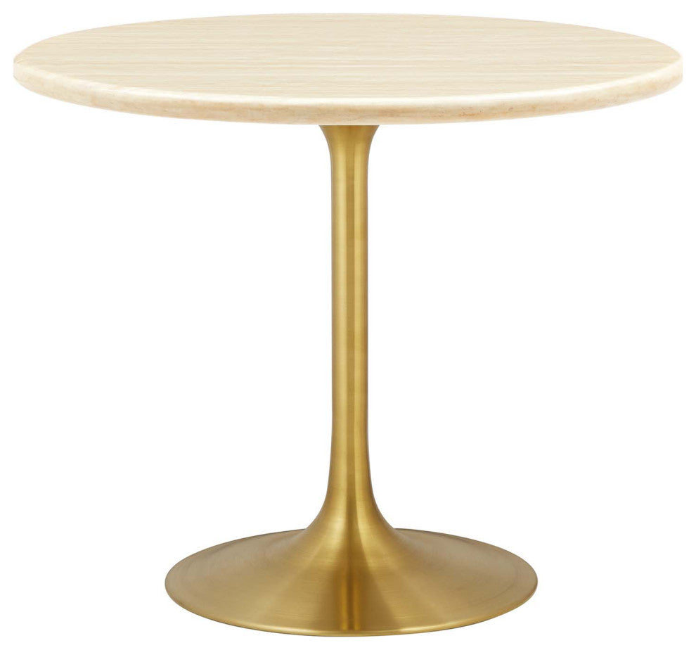 Lippa 36" Round Artificial Travertine Dining Table, Gold Travertine