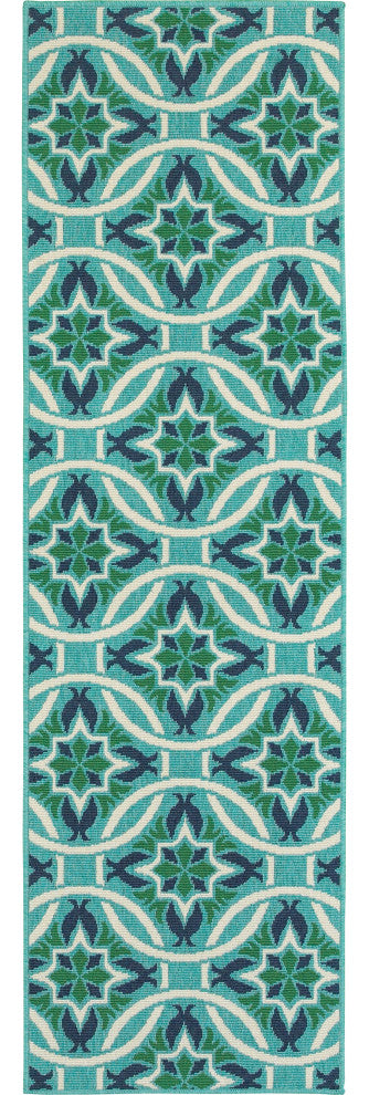 Madelina Floral Blue and Green Indoor or Outdoor Area Rug, 8'6"x13'