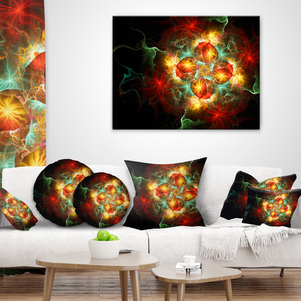 Fractal Yellow N Red Flower Floral Throw Pillow, 18"x18"