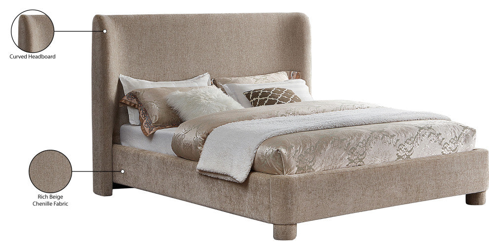 Penny Bed, Beige, King, Chenille Fabric