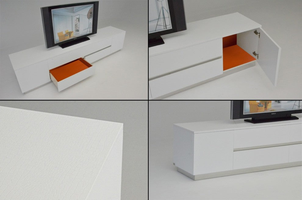 AandX Skyline Modern White Crocodile TV Entertainment Center