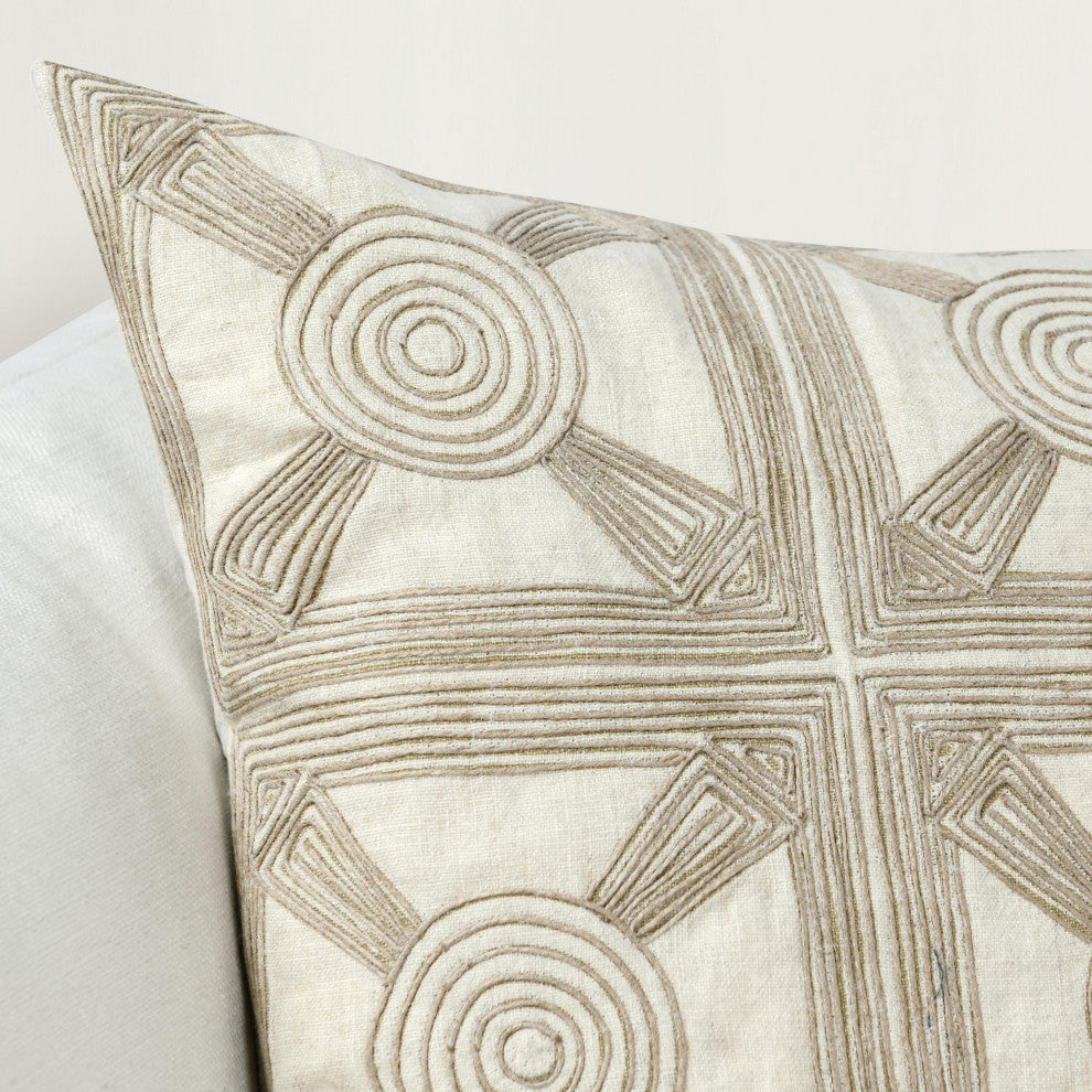 Baia Embroidered Belgian Linen Throw Pillow, 20x20