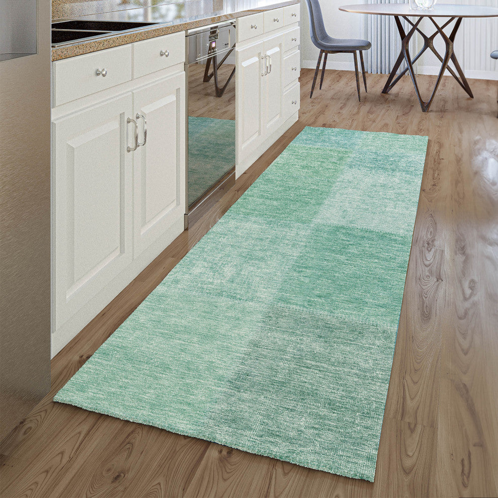Premium Machine Washable Mayfield AMF664 Teal 2'3" x 7'6" Runner Rug