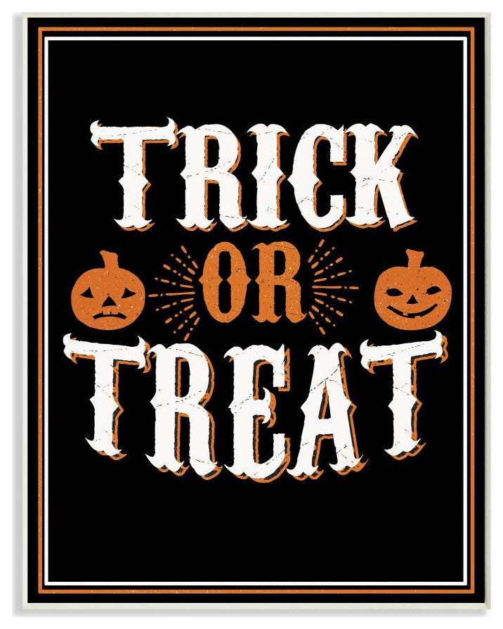 Trick Or Treat Orange Black Holiday Word Design, 13"x19"