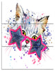 Cute Kitten with Blue Stars, Animal Canvas Wall Art, 28x36, 3 Panels