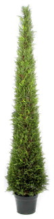 6 Feet Artificial Cypress Leave Tower Cone Topiary In Plastic Pot,  Green