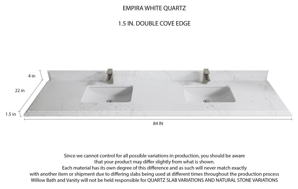 Fenway 84 Double Sink Bath Vanity in White 1.5" Empira Quartz