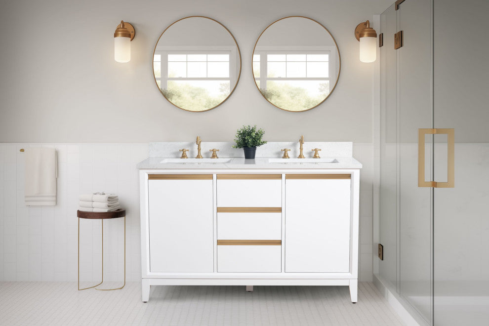 Vanity Art Bathroom Vanity With Sink, White, 54" Double