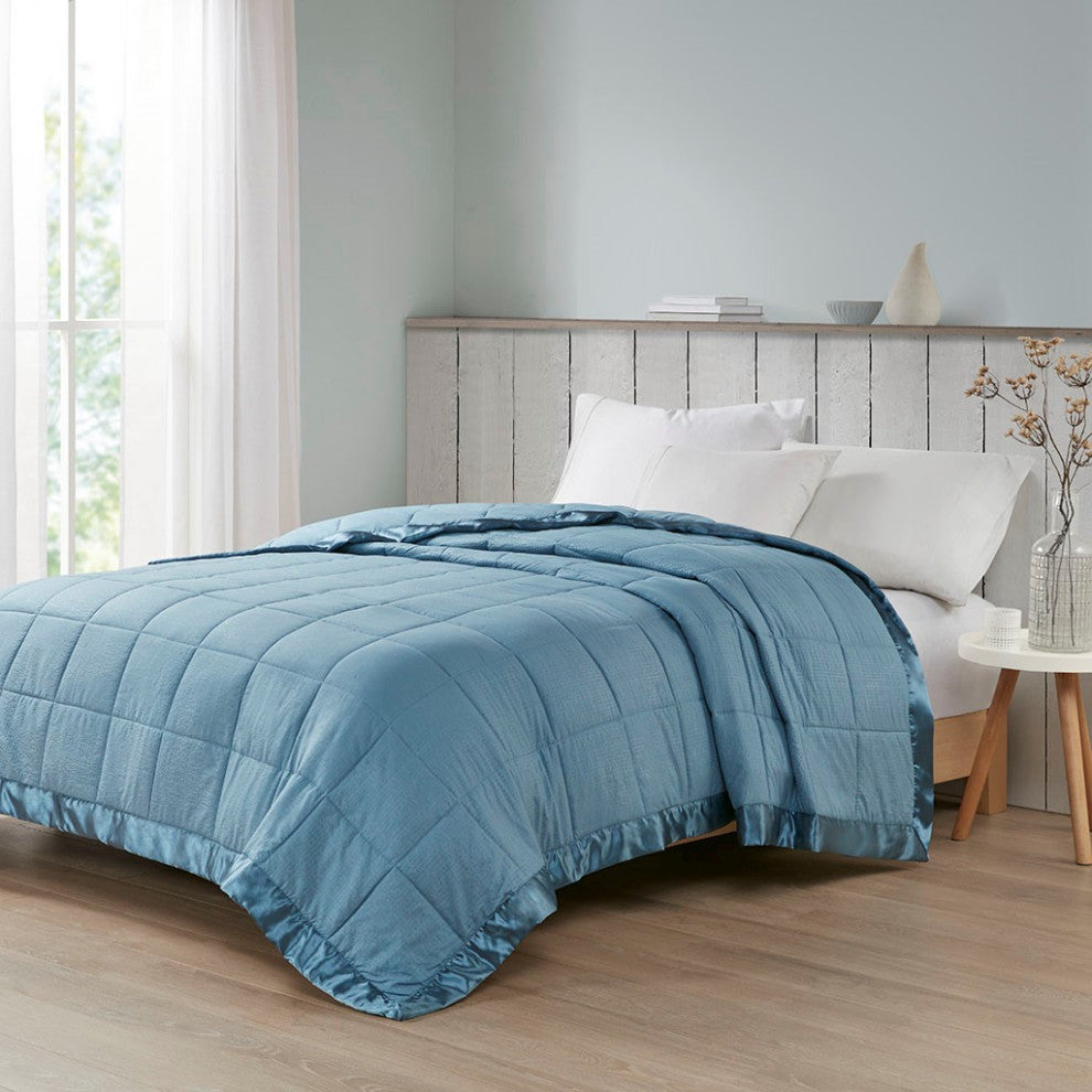 Madison Park Oversize Bedding Blanket With Satin Binding, Slate Blue, King