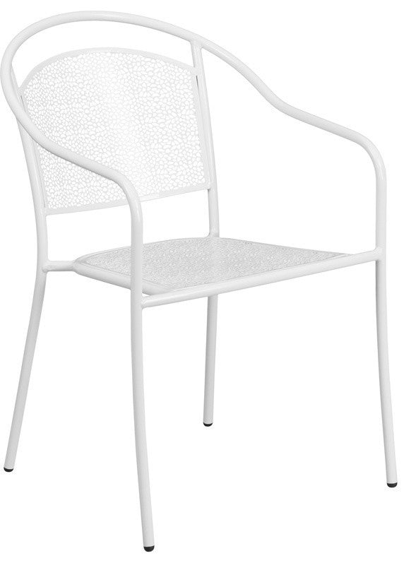 35.25" Round White Indoor-Outdoor Steel Patio Table Set with 4 Round Back Chairs