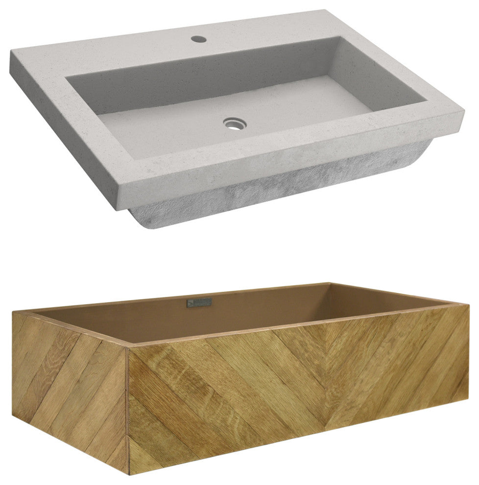 36" Chardonnay Floating Vanity with NativeStone Trough in Ash