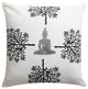 Benzara BM200577 Hand Block Printed Buddha & Trees Cotton Pillow, White & Black