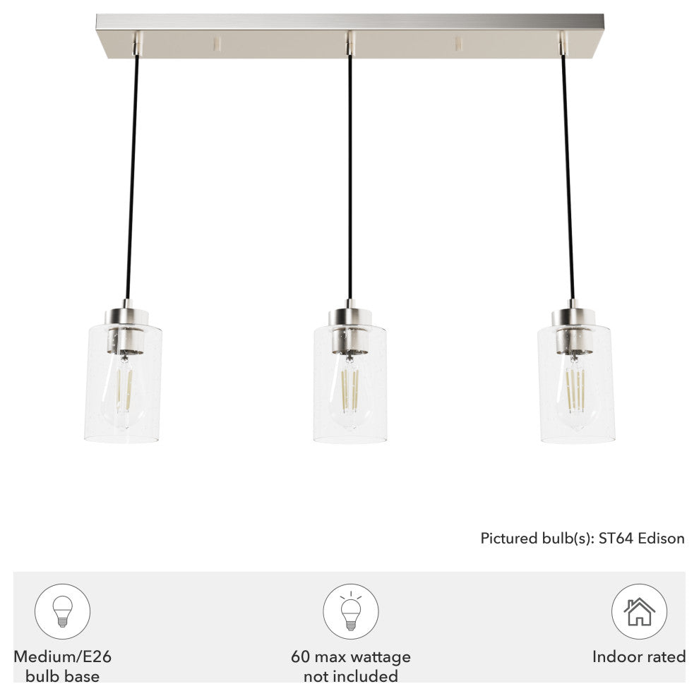 Hartland Brushed Nickel With Seeded Glass 3 Light Cluster Ceiling