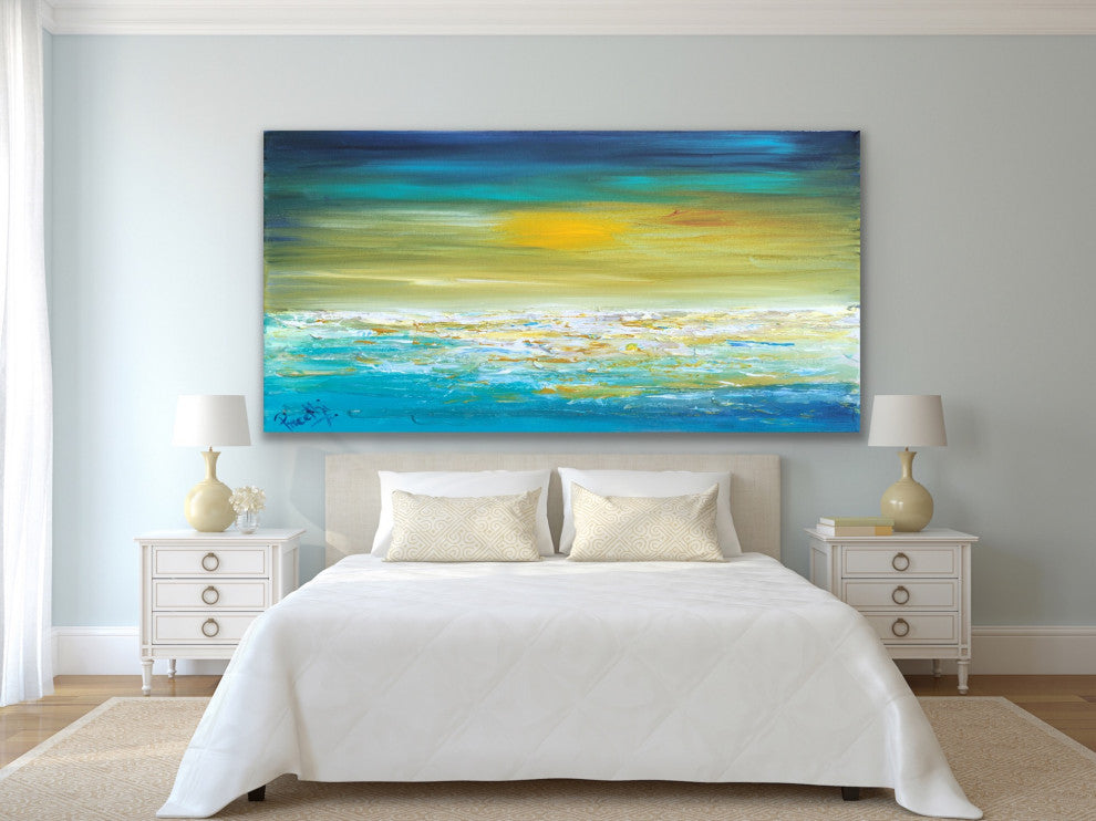 "Beautiful Day" 72x36 inches Large Modern coastal Painting decor Beach Blue
