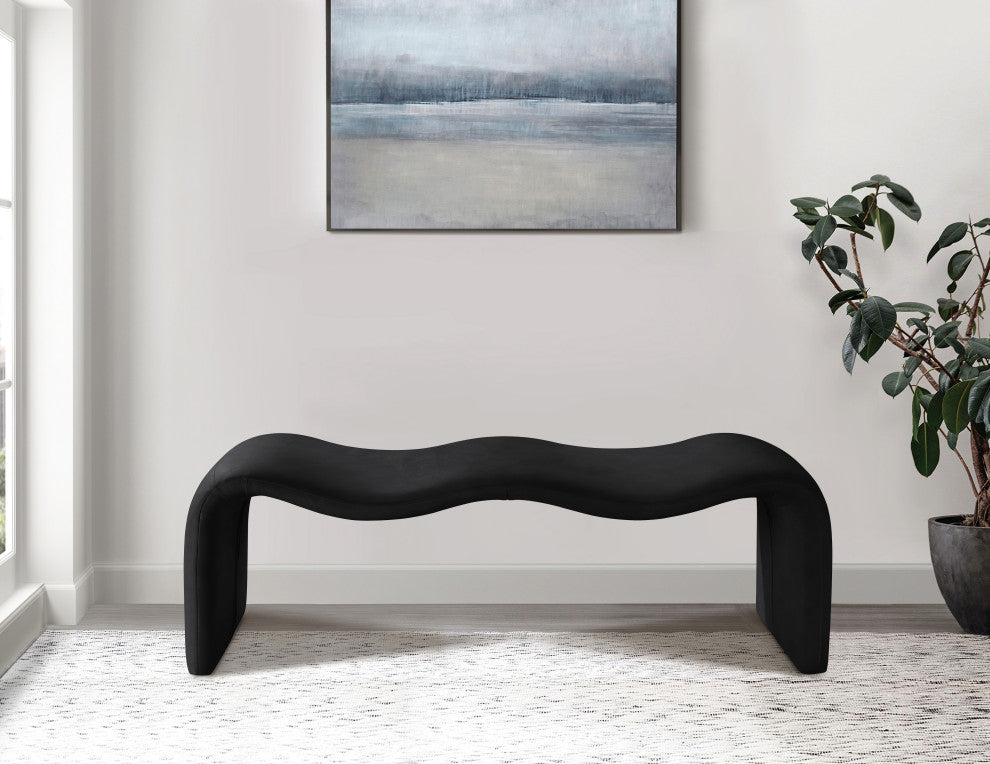 Willow Upholstered Bench, Black, Vegan Leather