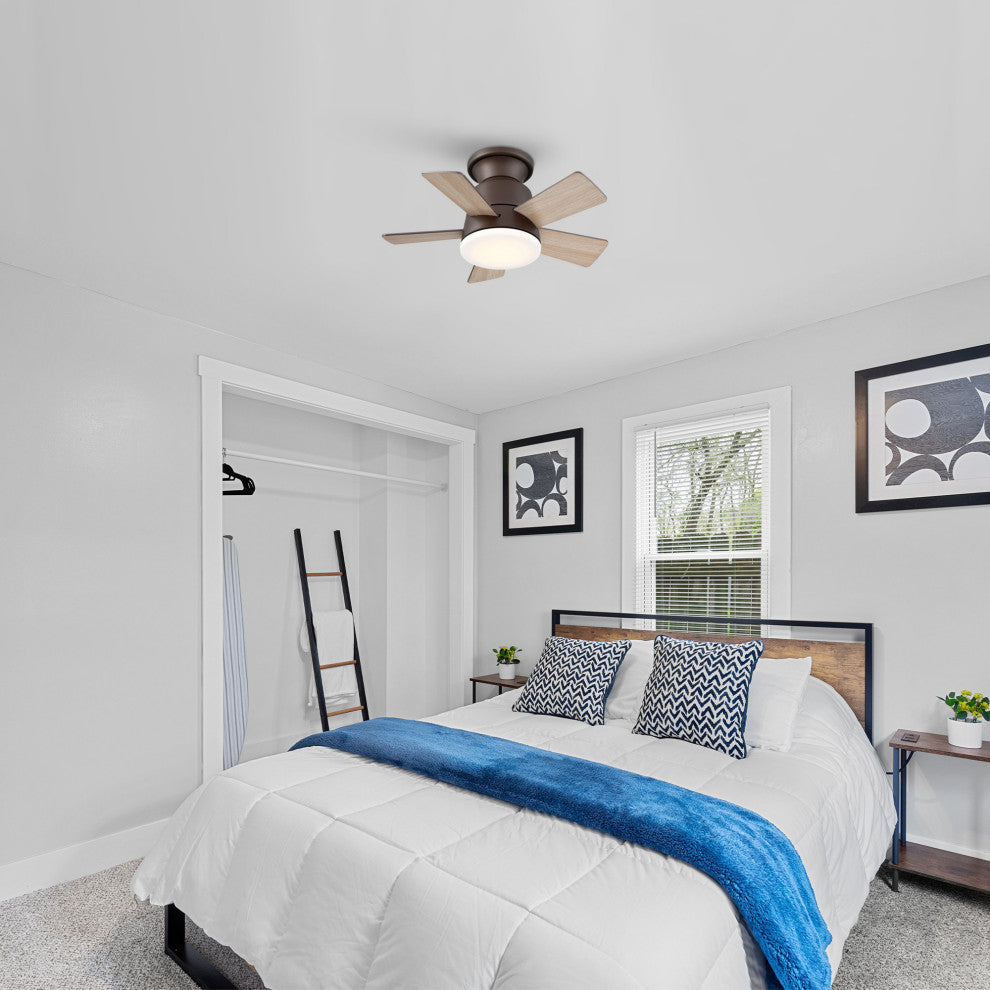 24 in Dimmable Flush Mounted Ceiling fan With 5 Blades and Remote, Bronze